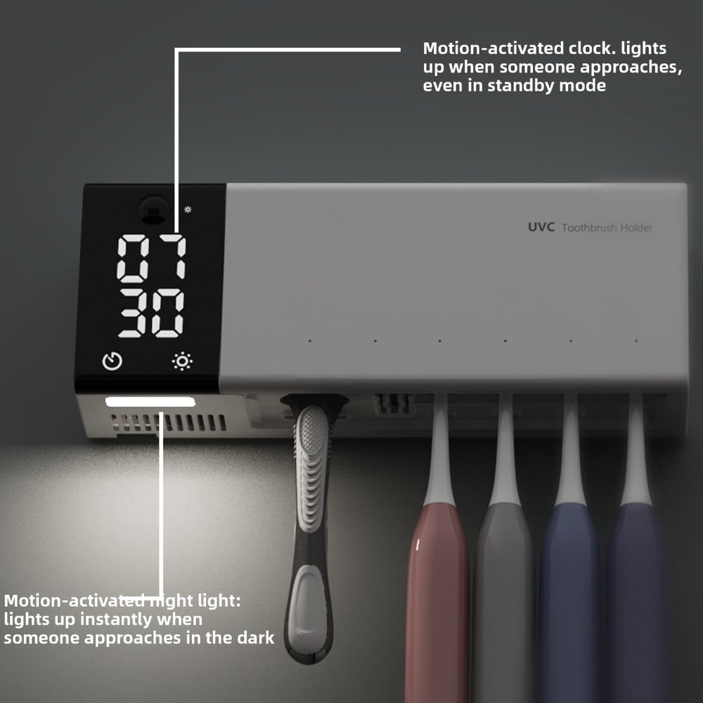 UV-C sterilizer holding toothbrushes - eliminates 99.99% of bacteria