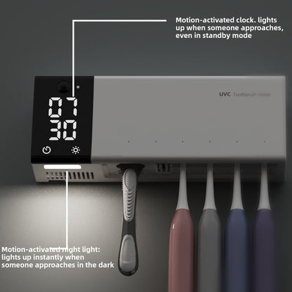 UV-C sterilizer holding toothbrushes - eliminates 99.99% of bacteria