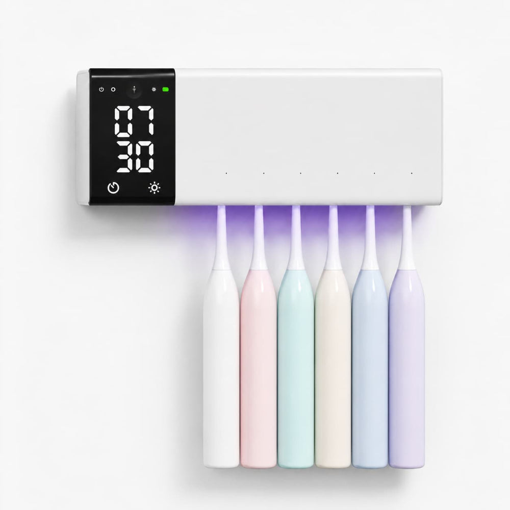 Stérilisateur UV pour brosses à dents - lumière UVC active, fixé au mur, 6 brosses colorées