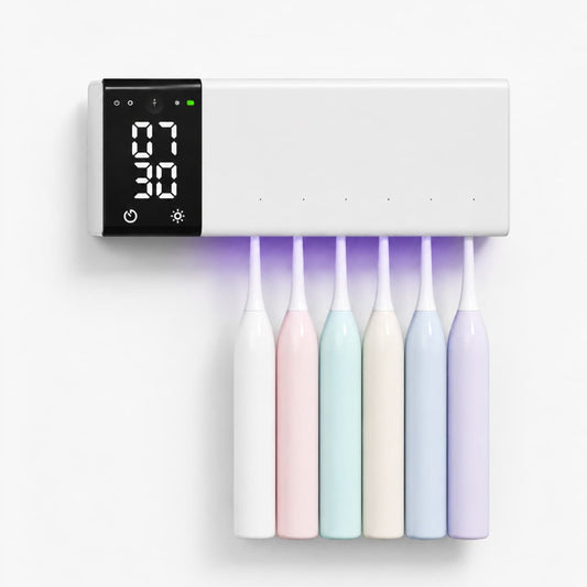 Stérilisateur UV pour brosses à dents - lumière UVC active, fixé au mur, 6 brosses colorées